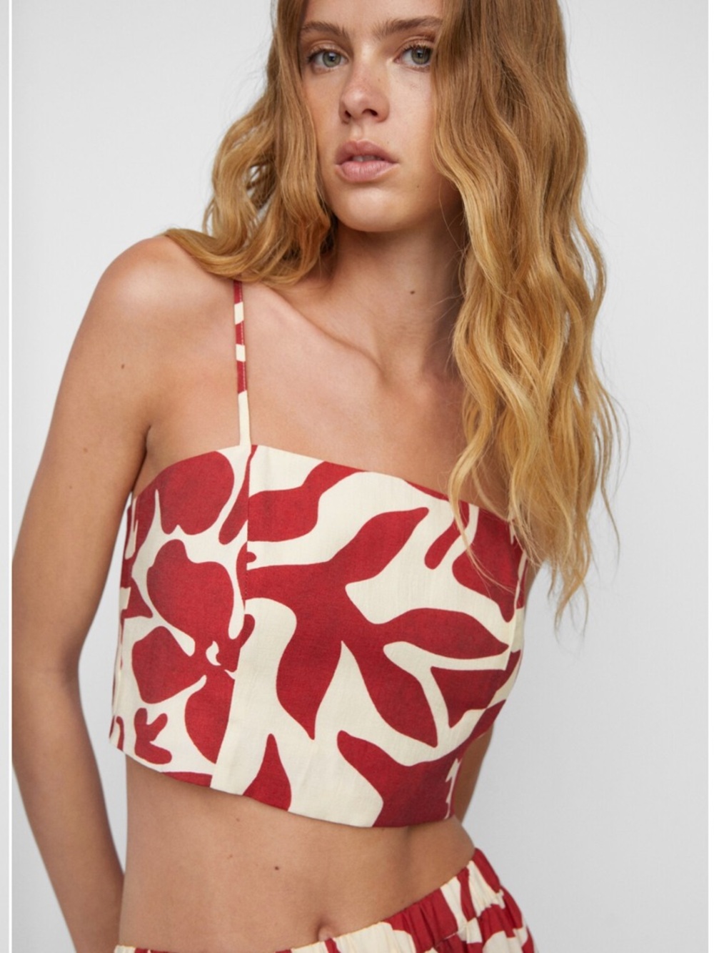 Mango Red & Cream Abstract Print Crop Tank